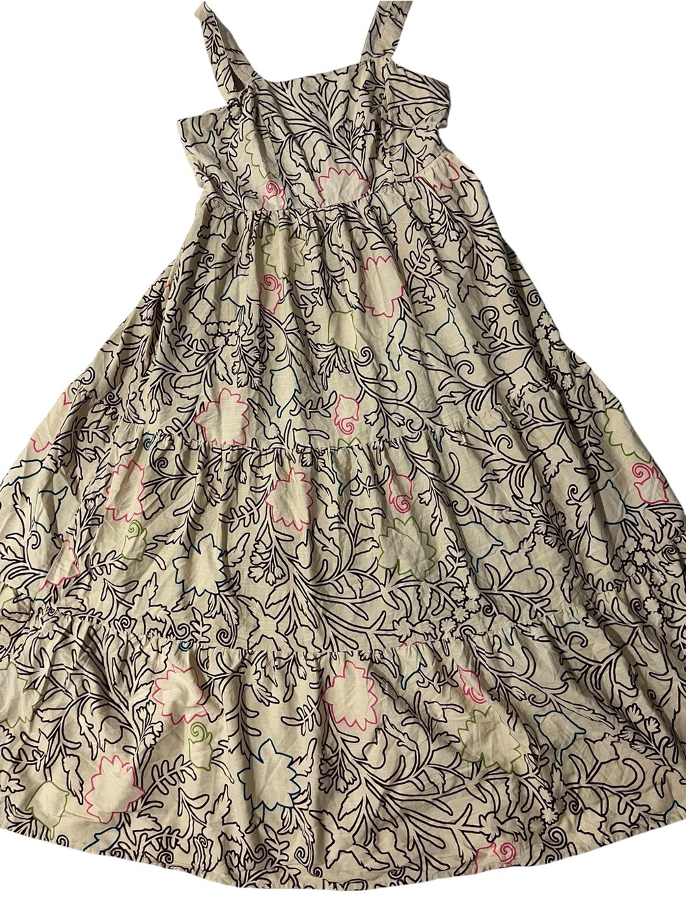 Knox Rose Floral Maxi Dress in Cream with Black Outline and Pink & Green Accents